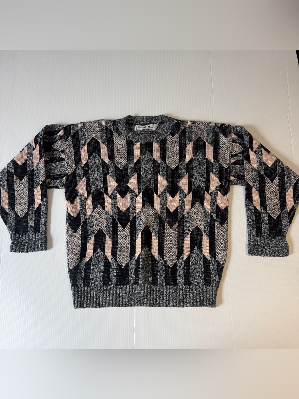 Vintage Dominic & Maria Geometric Sweater Women L 80s 90s Abstract Oversized